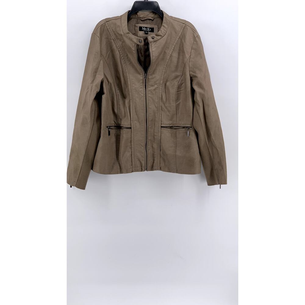 MO-KA By Santa Fe Apparel Women's Tan Faux-Leather Zip UP Jacket SZ 2XL
